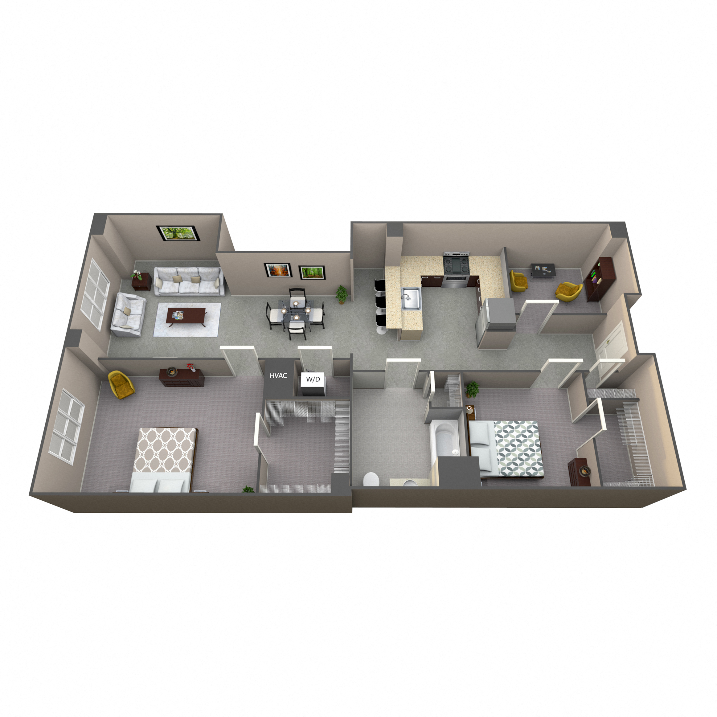 Floor plan for 2 beds, 1 bath, 1211 sqft